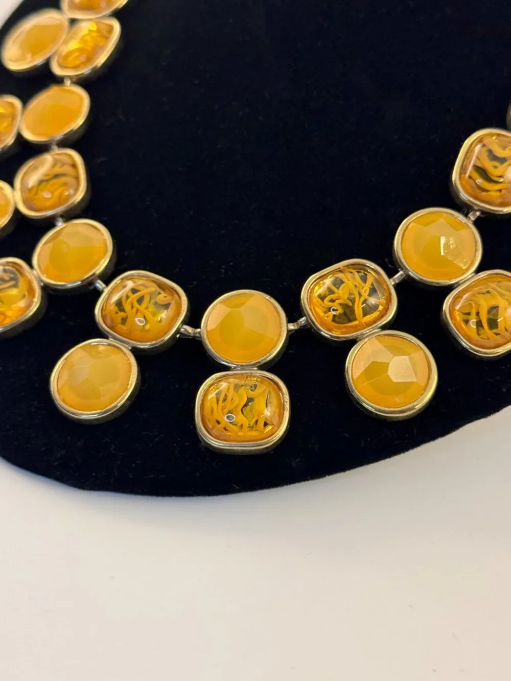 Banana Republic Gold Yellow Resin Amber Cabochon Bib Collar Statement Necklace